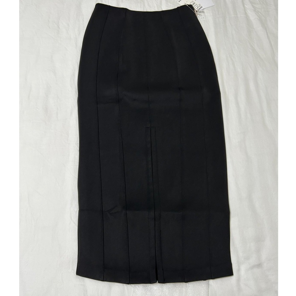 Good American Scuba Midi Pencil Skirt Black Hook Eye Slit Womens Size Small NEW